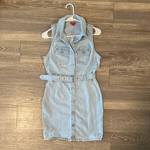Guess Light Wash Denim Button Down Mini Dress